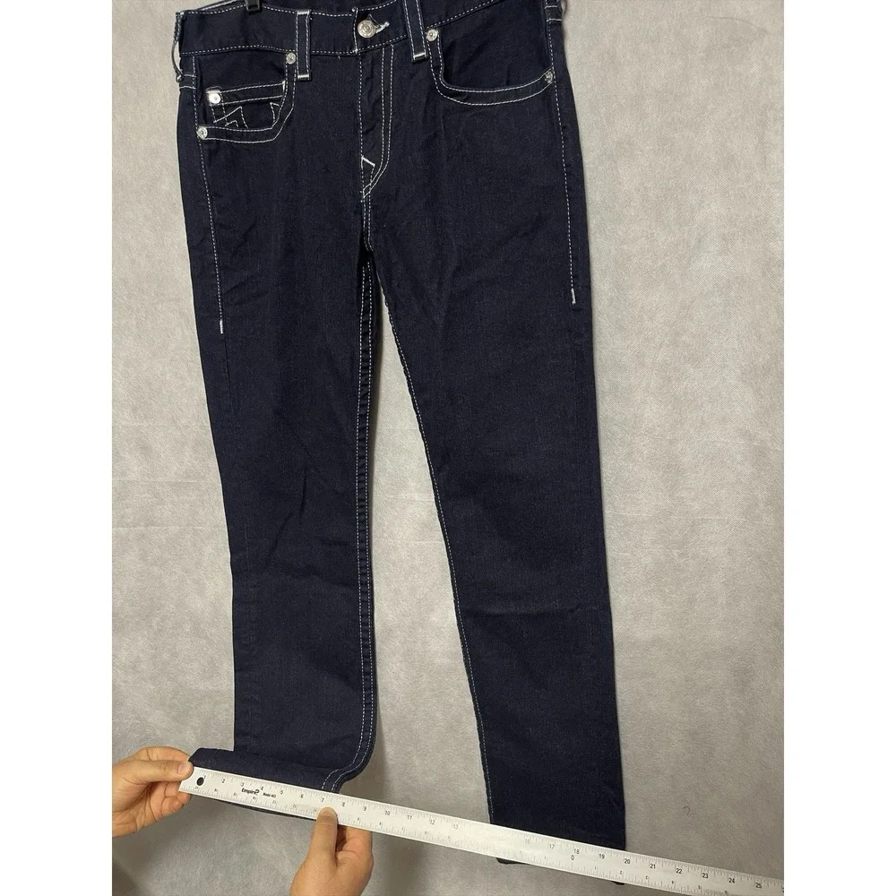 True Religion Jeans Men 34X33 Blue Raw Denim Straight Slim No Flap Street Preppy